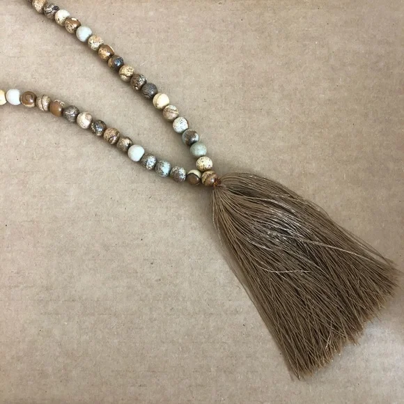 Long beaded brown tassel necklace - Picture 3 of 5